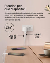 Carica l'immagine nel visualizzatore di Gallery, Belkin BoostCharge doppio caricatore usb da parete da 42 W, ricarica rapida USB-C + USB-A per iPhone 16,16 Plus,16 Pro,1