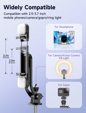 Carica l'immagine nel visualizzatore di Gallery, 135CM Bastone Selfie Treppiede con 2 Luce di Riempimento, 4 in 1 Selfie Stick Treppiede per Telefono con Telecomando Tre