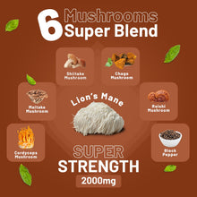 Carica l'immagine nel visualizzatore di Gallery, Advanced Mushroom Complex 2000mg | Una super miscela di 6 funghi con criniera di leone, chaga, cordyceps, shiitake, reis