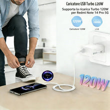 Carica l'immagine nel visualizzatore di Gallery, 120W Caricatore Alimentatore USB C Rapida con Tipo C Cavo 6A per Xiaomi