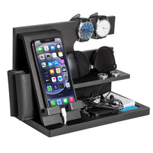 Carica l'immagine nel visualizzatore di Gallery, Docking station per telefono in legno, idea regalo per uomo, organizer da scrivania o comodino, regalo di compleanno per