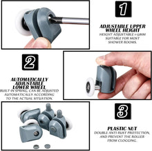 Carica l'immagine nel visualizzatore di Gallery, Ruote per porta della doccia, set di 8 guide per anta doccia singola, ruote e pulegge, diametro 23 mm, parti di ricambio