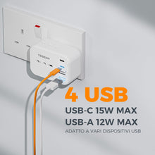 Carica l'immagine nel visualizzatore di Gallery, TESSAN Adattatore Presa Inglese con 2 USB C e 2 USB A, 7 in 1 Adattatore UK