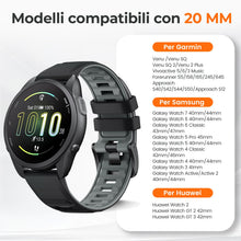 Carica l'immagine nel visualizzatore di Gallery, NotoCity Cinturino per Garmin Forerunner 55/245/165, 20mm Cinturino per Vivoactive 5/3/6, Venu SQ/2 Plus, Sportivo in Si