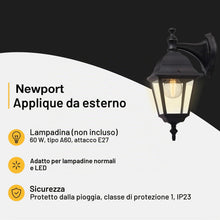 Carica l'immagine nel visualizzatore di Gallery, Brilliant 44282/06 Newport - Lampada da esterno in metallo e vetro, E27, 60 W, colore: Nero