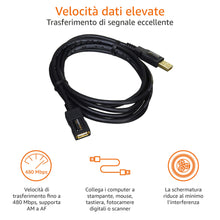 Carica l'immagine nel visualizzatore di Gallery, Amazon Basics Cavo prolunga USB-A 2.0 maschio, femmina USB-A, 2 m, Nero