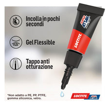 Carica l'immagine nel visualizzatore di Gallery, Loctite Super Attak Power Flex MINI TRIO GEL, Colla liquida trasparente e istantanea per materiali flessibili, Super col