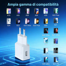 Carica l'immagine nel visualizzatore di Gallery, Caricatore USB,Caricabatteria Ricarica Rapida per Samsung Galaxy A16 A15 A14 A13 A20e A25 A34 A36 A51 A54 A55 A56 S8 S9 