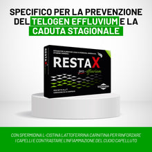 Carica l'immagine nel visualizzatore di Gallery, Restax Pre-effluvium prevenzione telogen effluvium e caduta stagionale. Con Spermidina L-Cistina Lattoferrina Carnitina 
