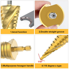 Carica l'immagine nel visualizzatore di Gallery, Flintronic Punte Coniche, HSS Titanium, 4-12/ 4-20 /4-32mm(Oro)-3pz