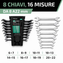 Carica l'immagine nel visualizzatore di Gallery, Chiavi a Forchetta Doppia – 8 Pezzi | 6-22mm | Chiavi Fisse CRV | Organizer