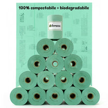 Carica l'immagine nel visualizzatore di Gallery, Lavatelli - 300 Sacchetti Cane Cacca 100% Compostabili e Biodegradabili COMPOO, 15 Rotoli da 20 unità, Sacchetti Igienic