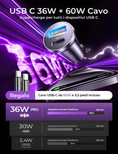 Carica l'immagine nel visualizzatore di Gallery, LISEN Caricatore Auto USB C 69W+60W Cavo [PD &amp; QC3.0 Rapido] Caricatore Auto Accendisigari, Caricabatterie Auto USB C Ki