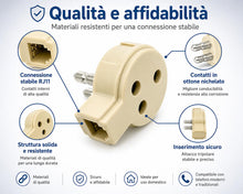Carica l'immagine nel visualizzatore di Gallery, Adattatore Tripolare a RJ11 6P2C – Spina + Doppia Presa Tripolare 3 Poli – per Telefoni Fissi su Prese Italiane a Muro (