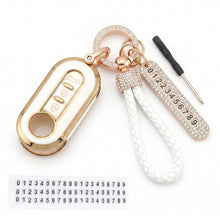 Carica l'immagine nel visualizzatore di Gallery, Cover Chiave, Guscio Protettivo in TPU con Portachiavi e Ciondolo Numero di Telefono, Car Key Cover per Fiat 500、500L、Pu