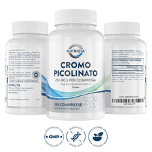 Carica l'immagine nel visualizzatore di Gallery, Integratore alimentare di cromo picolinato 250 mcg | 365 compresse a elevato dosaggio | Adatto per vegani | Prodotto da 
