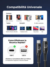 Carica l'immagine nel visualizzatore di Gallery, Cavo USB C USB C 3M 100W 5A Cavetto Ricarica Rapida PD USB Type-C Caricatore Carica Nylon Filo Caricabatterie USBC per i