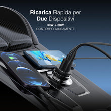 Carica l'immagine nel visualizzatore di Gallery, PORTENTUM Dual Simultaneous Car Charger 60W - 60W USB Type-C Cable Fast Charging - Car Battery Charger Mobile Phone - US