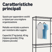 Carica l'immagine nel visualizzatore di Gallery, Amazon Basics Organizer da appendere in metallo, per armadio, con ripiani, Nero, 114 x 36 x 193 cm
