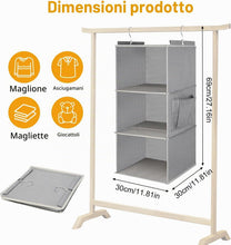 Carica l'immagine nel visualizzatore di Gallery, Cozary Organizer da Appendere con 3 Scomparti, con 2 Ganci Robusti, Appendi Borse da Armadio, Organizer Armadio da Appendere, Pieghevole e Salvaspazio, per Camera da Letto, Grigio