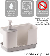 Carica l'immagine nel visualizzatore di Gallery, Snips Riordinello 3 in 1, Organizer Lavello Cucina con Dispenser Detersivo Piatti 400 ml, Porta Spugna e Porta Strofinacci, Set Salvaspazio 21x12x18 cm, Made in Italy