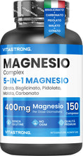Carica l'immagine nel visualizzatore di Gallery, MAGNESIO COMPLETO 400mg - 5 in 1 - Magnesio Bisglicinato + Citrato + Pidolato + Malato e Carbonato – Integratore Antistr