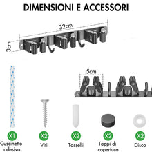 Carica l'immagine nel visualizzatore di Gallery, Radikor Portascope da Muro, Porta Scopa con 3 Supporti e 2 Ganci