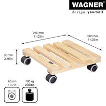 Carica l'immagine nel visualizzatore di Gallery, Wagner Carrello per Piante PALETTI 29 x 29 x 8 cm I per Interni I Carrello per Fiori in Legno de conifere Certificato FS