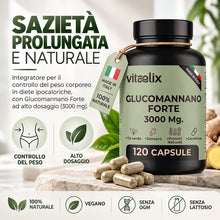 Carica l'immagine nel visualizzatore di Gallery, Glucomannano Forte 3000mg Made in Italy - Integratore ad Effetto Saziante per Controllo Peso Corporeo - Supporto Natural