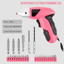 Carica l'immagine nel visualizzatore di Gallery, Hi-Spec Avvitatore Elettrico 3.6V USB, Kit Riparazioni Domestiche, Rosa