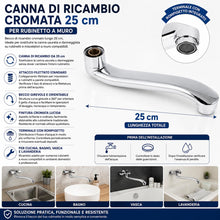 Carica l'immagine nel visualizzatore di Gallery, Topolenashop Canna di Ricambio Cromata 25CM per Rubinetto a Muro Becco Girevole Universale per Miscelatore Cucina o Vasc