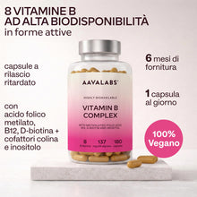 Carica l'immagine nel visualizzatore di Gallery, Vitamina B Complex Alto Dosaggio Vegan | 180 Capsule [6 Mesi] Vitamine B: Vitamina B1, B2, B3 (Niacina), B5, B6, B8 (Bio