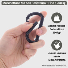 Carica l'immagine nel visualizzatore di Gallery, Moschettone Nero Inox M8 8 cm (Set da 2) – Qualità Professionale – Moschettone Robusto 250 kg per Portachiavi, Guinzagli