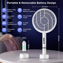 Carica l'immagine nel visualizzatore di Gallery, 2in1 Racchetta Zanzare Elettrica,4000V,1800mAh, Ricarica USB