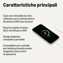 Carica l'immagine nel visualizzatore di Gallery, Amazon Basics - Base Ricarica Wireless Certificato Qi 2.2 25W, Compatibile MagSafe iPhone 17/16/15/14/13/12, Compatibile