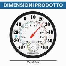 Carica l'immagine nel visualizzatore di Gallery, Termometro per interni ed esterni: 25 cm - Termometro e igrometro da parete - Alta precisione di misurazione - Igrometro