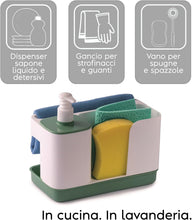 Carica l'immagine nel visualizzatore di Gallery, Snips Riordinello Porta Spugne Lavello Cucina 3 in 1, Dispenser Sapone 400 ml con Dosatore, Porta Strofinacci e Organizer Lavello, Accessorio Salvaspazio Cucina, 21 x 12 x 18 cm, Made in Italy