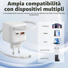 Carica l'immagine nel visualizzatore di Gallery, Caricatore USB C Rapido con Cavo Retrattile 35W Caricabatterie USB C