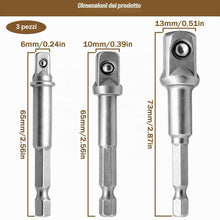Carica l'immagine nel visualizzatore di Gallery, Adattatore per bussola, set da 3 pezzi, adattatore esagonale da 1/4 3/8 1/2 pollici, per avvitatore a percussione, avvit