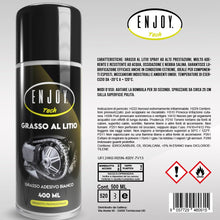 Carica l'immagine nel visualizzatore di Gallery, Enjoy Tech Grasso al Litio Spray 400ml, Lubrificante per Serrande, Cancelli e Cuscinetti Bici, Grasso Bianco Idrorepelle