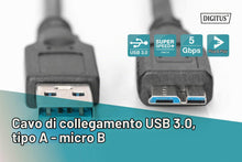 Carica l'immagine nel visualizzatore di Gallery, DIGITUS Cavo USB 3.2 Gen1 – 1,0 m – USB-A a Micro B – 5 Gbps – per computer, laptop, alloggiamenti per dischi rigidi e S