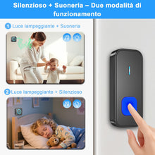Carica l'immagine nel visualizzatore di Gallery, AIMAX Campanello senza fili con 1 trasmettitore e 2 ricevitori, portata 400 m, impermeabilità IP55, 55 suonerie, 5 livel