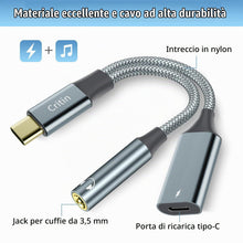 Carica l'immagine nel visualizzatore di Gallery, Adattatore da USB C a jack da 3,5 mm e caricabatterie, adattatore 2 in 1 da USB C a jack audio AUX con cavo di ricarica 