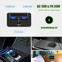 Carica l'immagine nel visualizzatore di Gallery, Presa USB 12V, 72W - Caricatore Triplo Porta con Ricarica Rapida Simultanea (2xQC3.0 + PD), Interruttore On/Off, Presa U