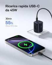 Carica l'immagine nel visualizzatore di Gallery, Baseus PicoGo II Caricatore USB C 45W, Alimentatore USB C a 2 Porte PD 3.0 PPS Ricarica Rapida Compatibile con iPhone 17