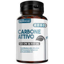 Carica l'immagine nel visualizzatore di Gallery, Nutracle Carbone Attivo Vegetale 120 compresse da 500mg - Integratore contro Gonfiore Addominale e Gas Intestinale Flatu