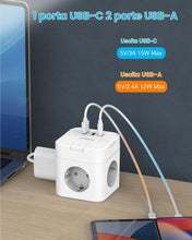 Carica l'immagine nel visualizzatore di Gallery, SUDEERY Ciabatta elettrica 6 in 1 con USB C, 3 prese, spina piatta con commutazione singola, multipresa cubo con cavo da