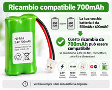 Carica l'immagine nel visualizzatore di Gallery, Batteria Cordless Gigaset Siemens NiMH 2,4V 700mAh con Connettore
