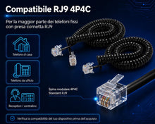 Carica l'immagine nel visualizzatore di Gallery, Cavo Telefonico Spirale RJ9 4P4C 2,1m per Cornetta Telefono Fisso – [2 Pezzi] Filo Ricambio Universale Nero per Telefoni