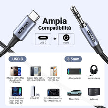Carica l'immagine nel visualizzatore di Gallery, UGREEN Cavo USB C a Jack 3.5mm con DAC Chip 1M Aux Type C a 3.5mm (Grigio)